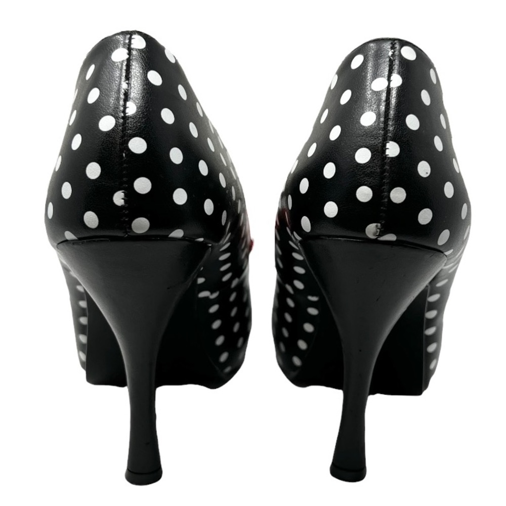 Pinup Couture Cutiepie 06 Heels Size 9 Black Polka Dot Red Bow Heart Cutout Toe - Picture 5 of 11